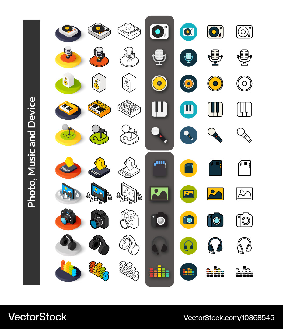 Set of icons in different style - isometric flat vector image