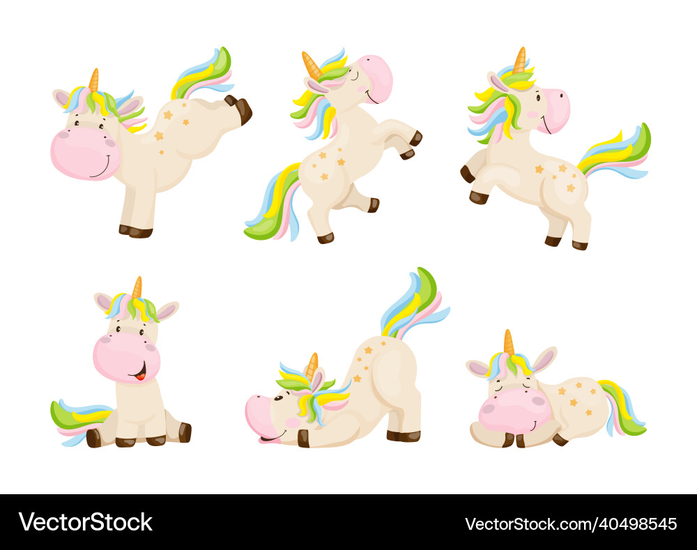 Set of with unicorn character Set of with unicorn character vector image