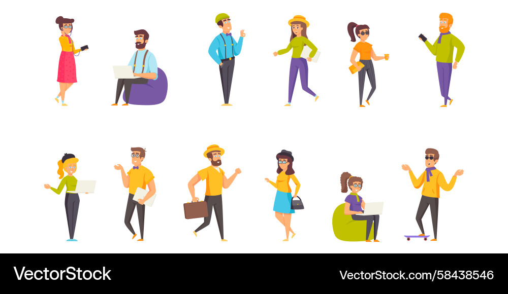 Hipster Character Set - Retro Style Vector Image