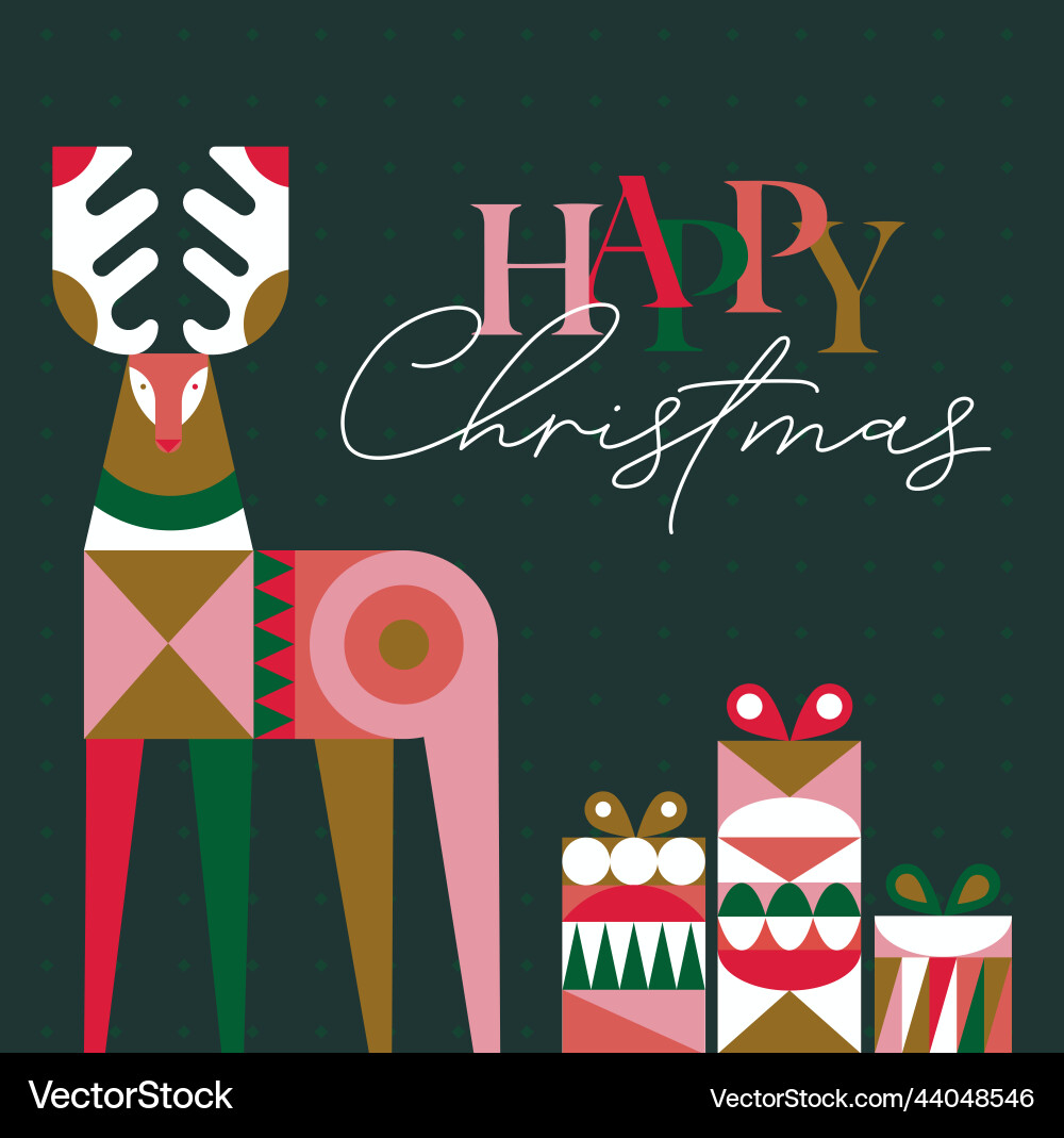 Poster christmas deer and presents in cubism Poster christmas deer and presents in cubism vector image