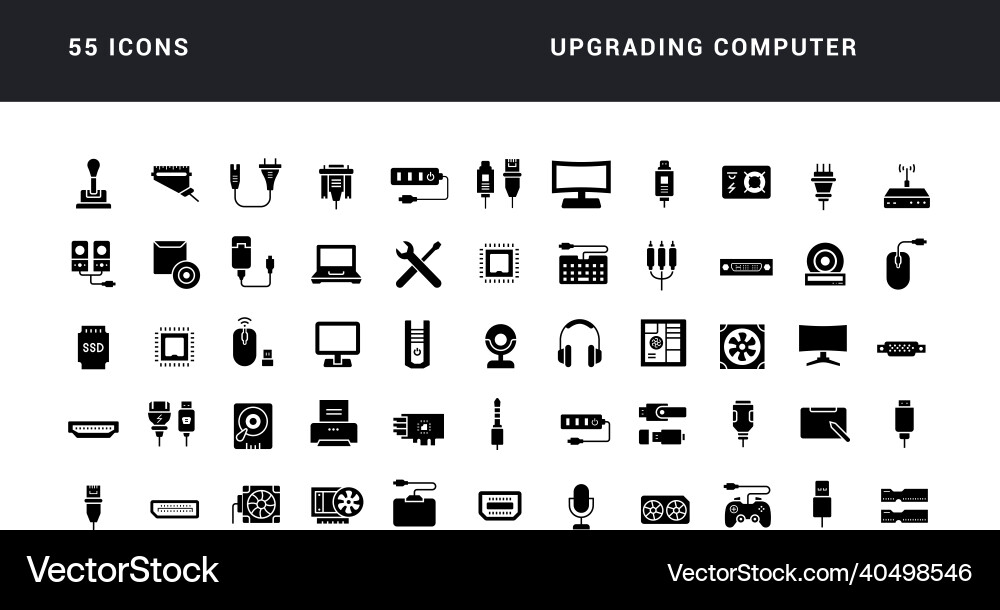 Set of simple icons upgrading computer Set of simple icons upgrading computer vector image