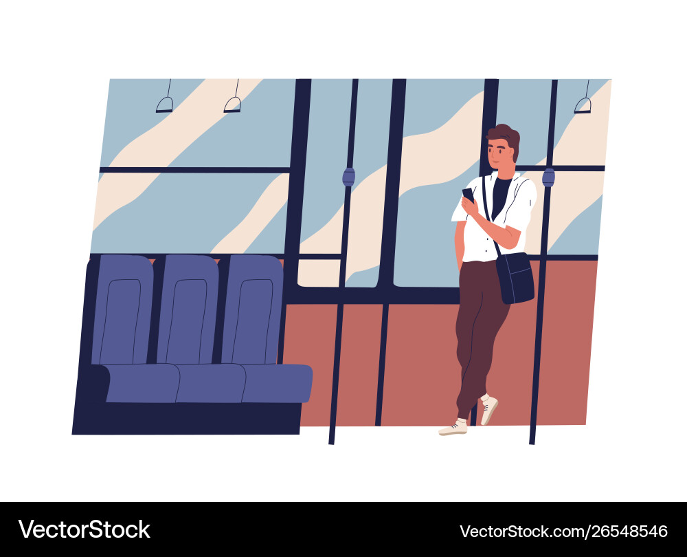 Smiling Man on Bus with Phone Vector Image