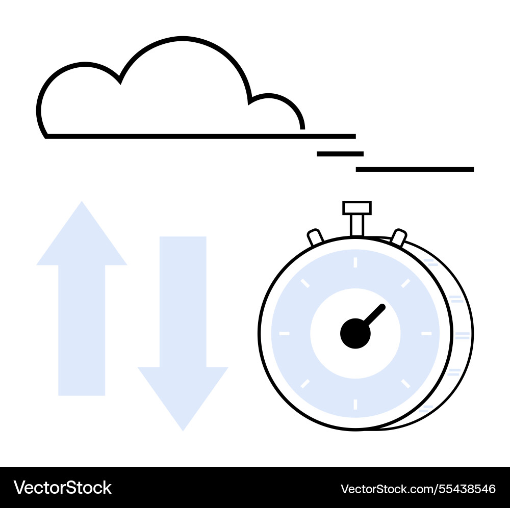 Stopwatch with cloud and arrows representing data Stopwatch with cloud and arrows representing data vector image