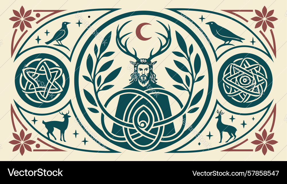 Celtic knot pattern with deer and intricate Vector Image