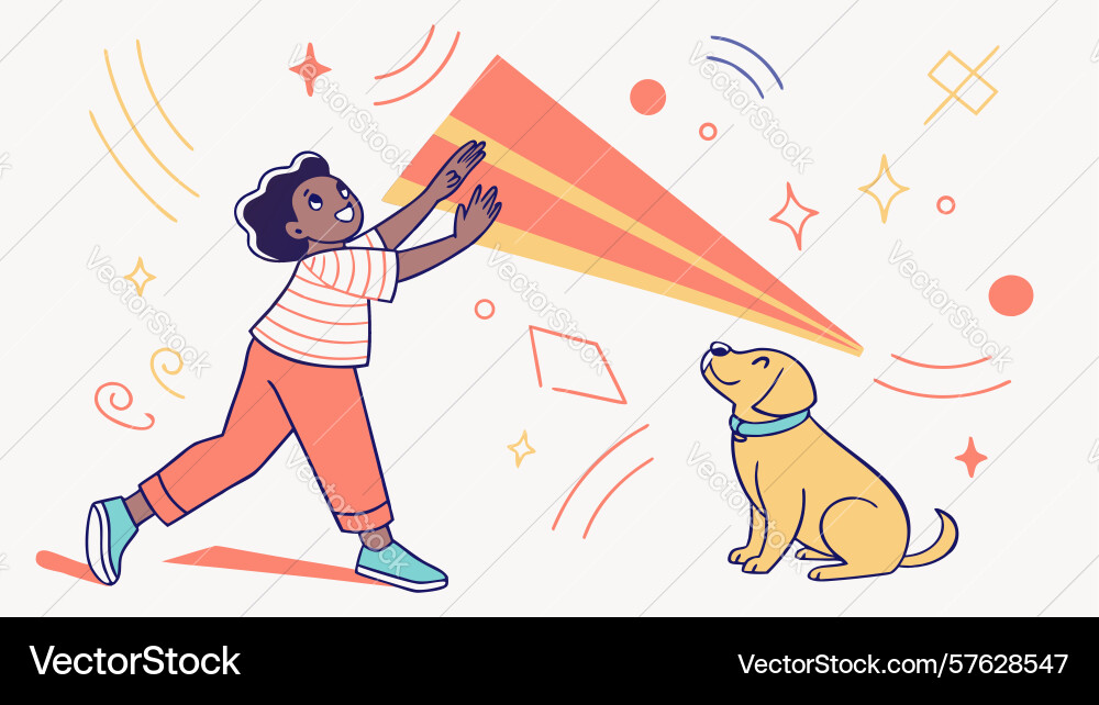 Child playing with laser pointer and dog design vector image