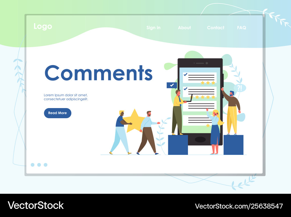 Comments website landing page design Comments website landing page design Vector Image