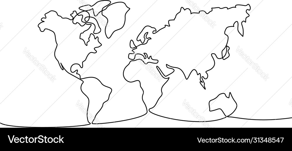 Continuous World Map Line Art vector image
