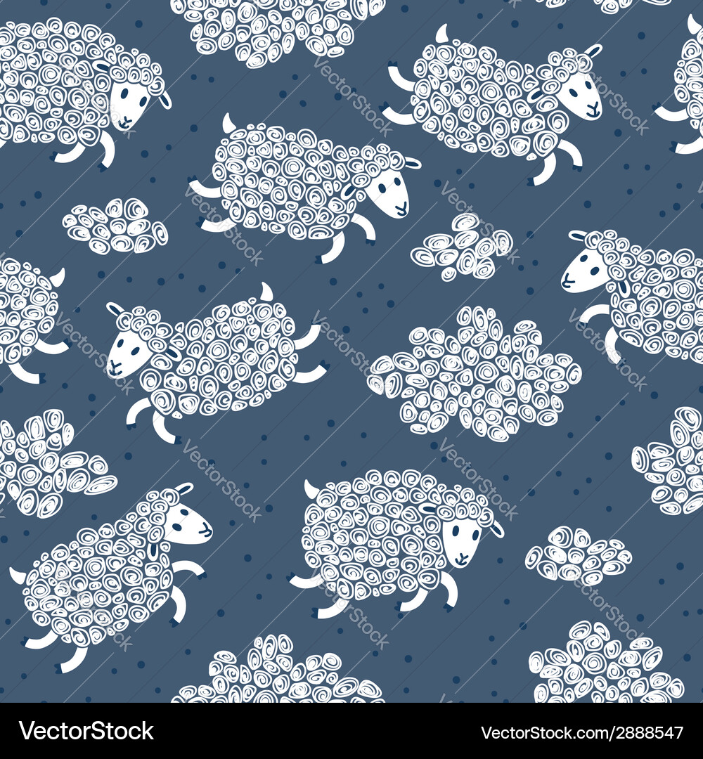 Cute Sheep and Cloud Pattern Vector Image