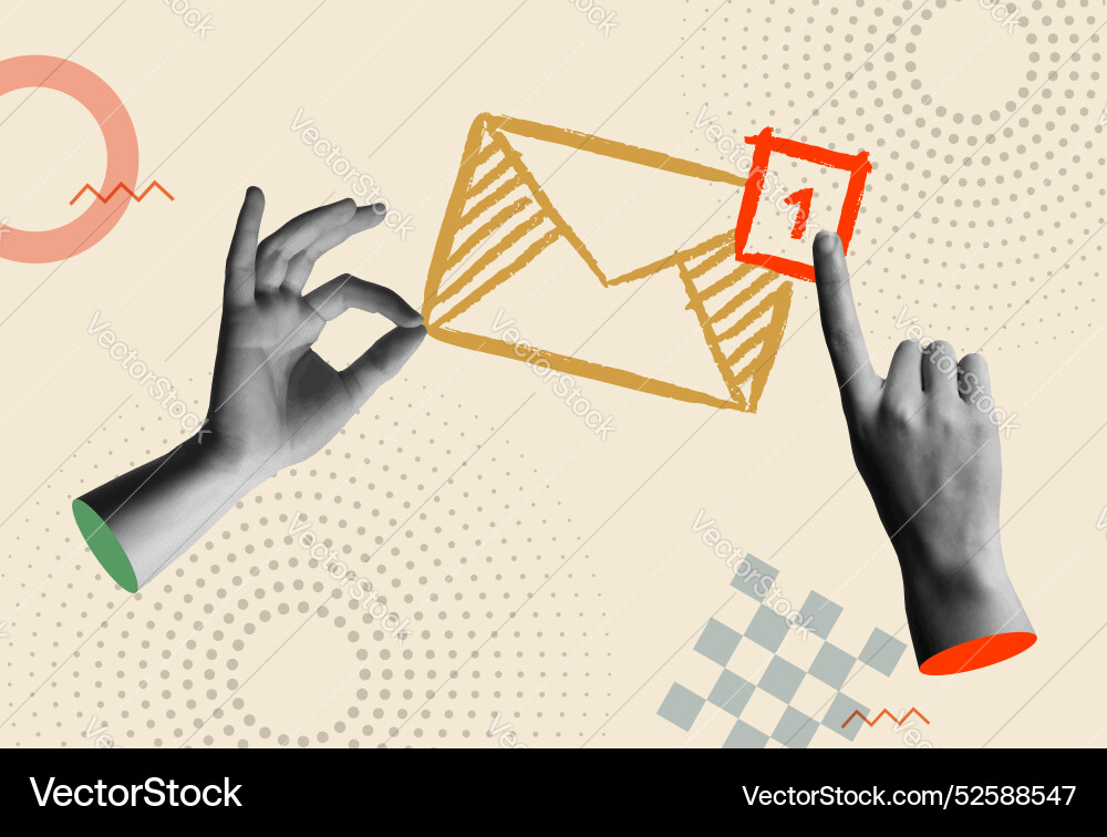 Inbox mail message notification and hand in retro Vector Image
