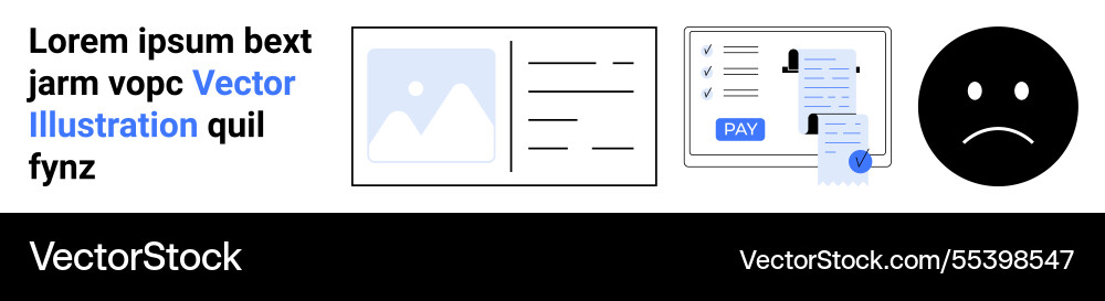 Sad face icon with text content blocks Sad face icon with text content blocks Vector Image