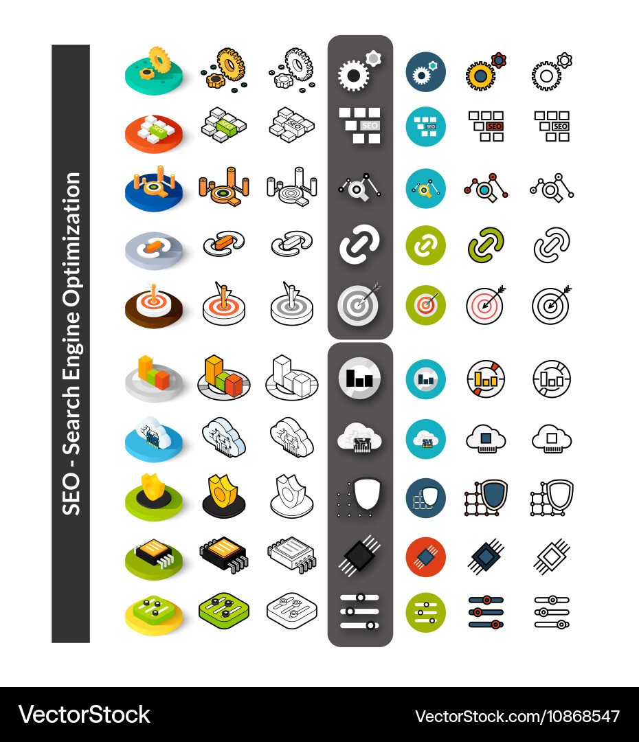 Set of icons in different style - isometric flat vector image