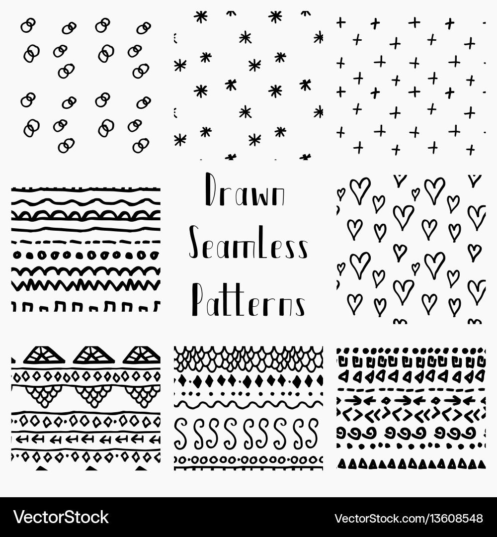 Abstract hand drawn black seamless patterns Vector Image