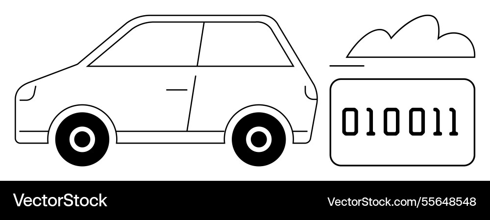 Compact car with binary code and cloud symbolizing Vector Image