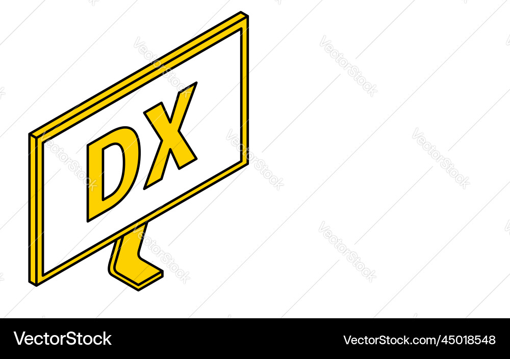 Dx text and computer monitor simple isometric Dx text and computer monitor simple isometric vector image