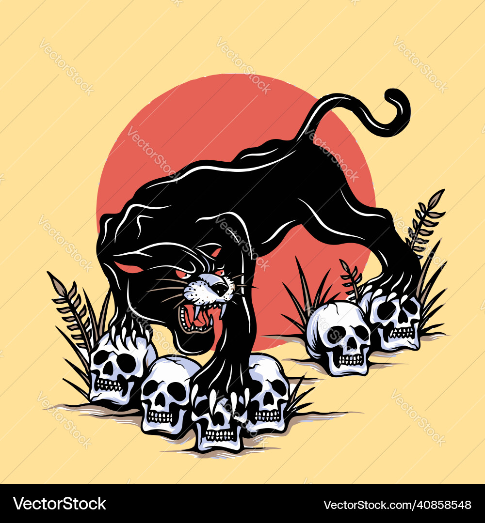 Schwarzer Panther auf Totenkopf stehend Vektorbild