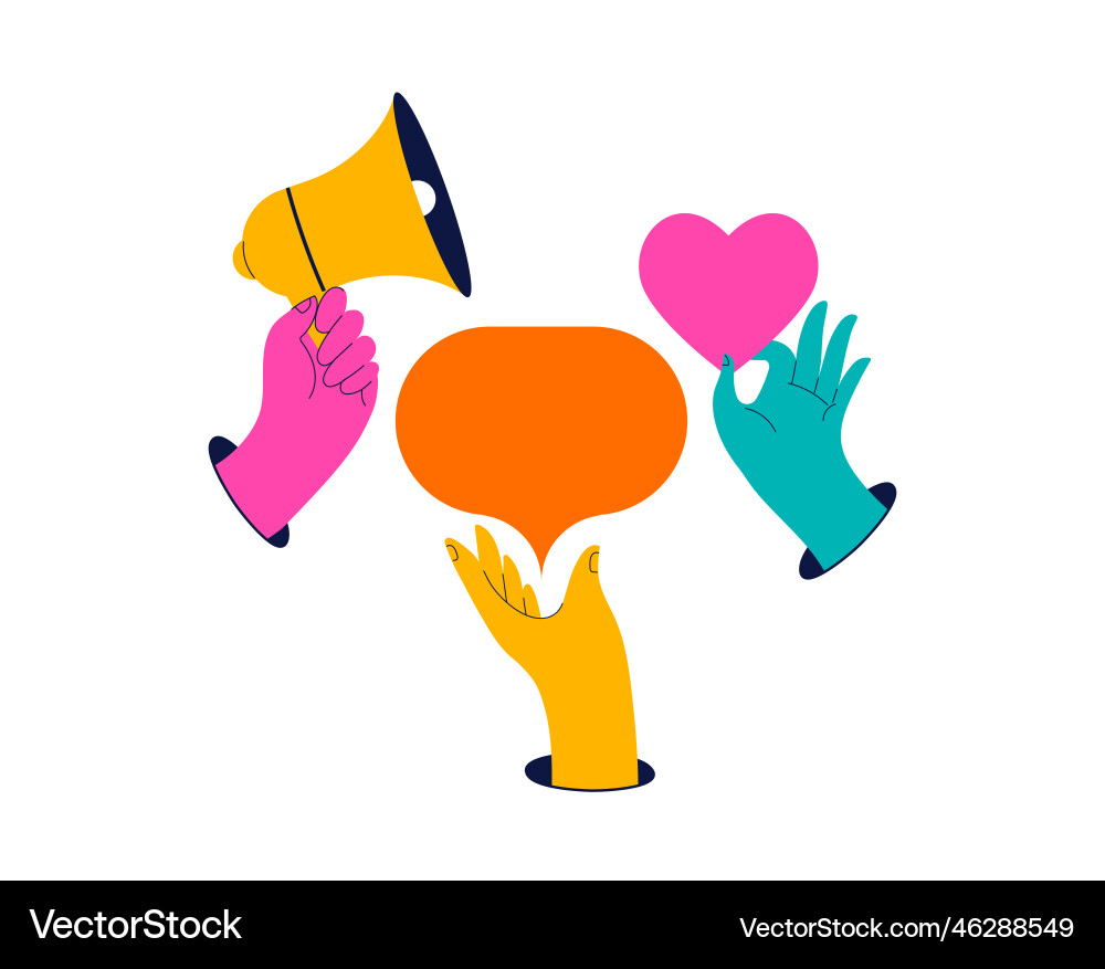 Collection of colorful hands holding megaphone Collection of colorful hands holding megaphone vector image