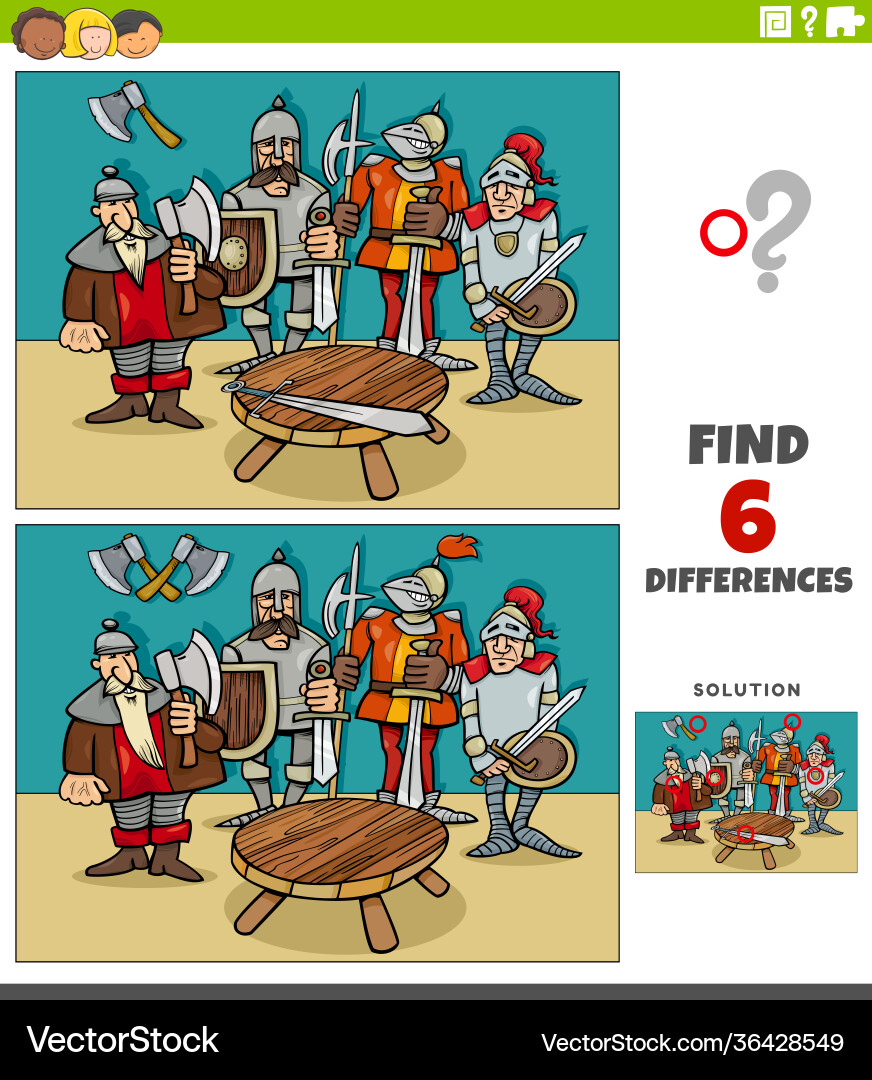 Differences educational game with knight Differences educational game with knight Vector Image
