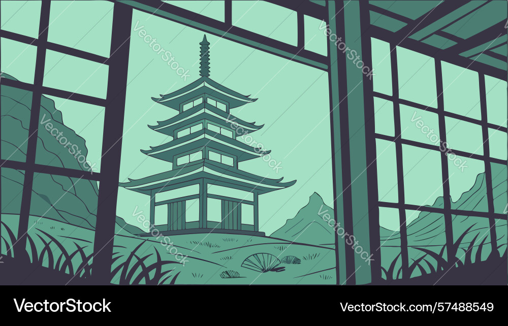 Pagoda through a modern window design generative Vector Image