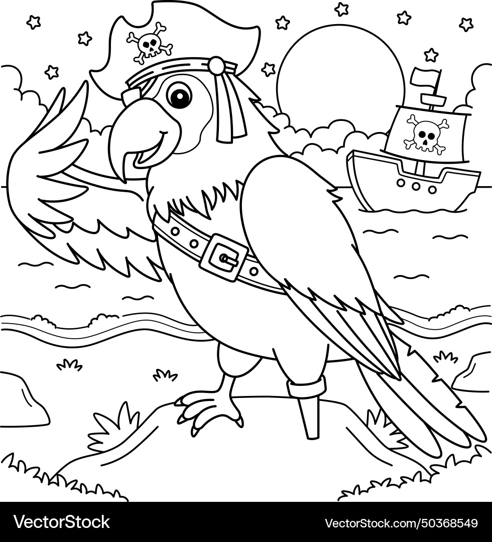 Pirate parrot coloring page for kids Royalty Free Vector
