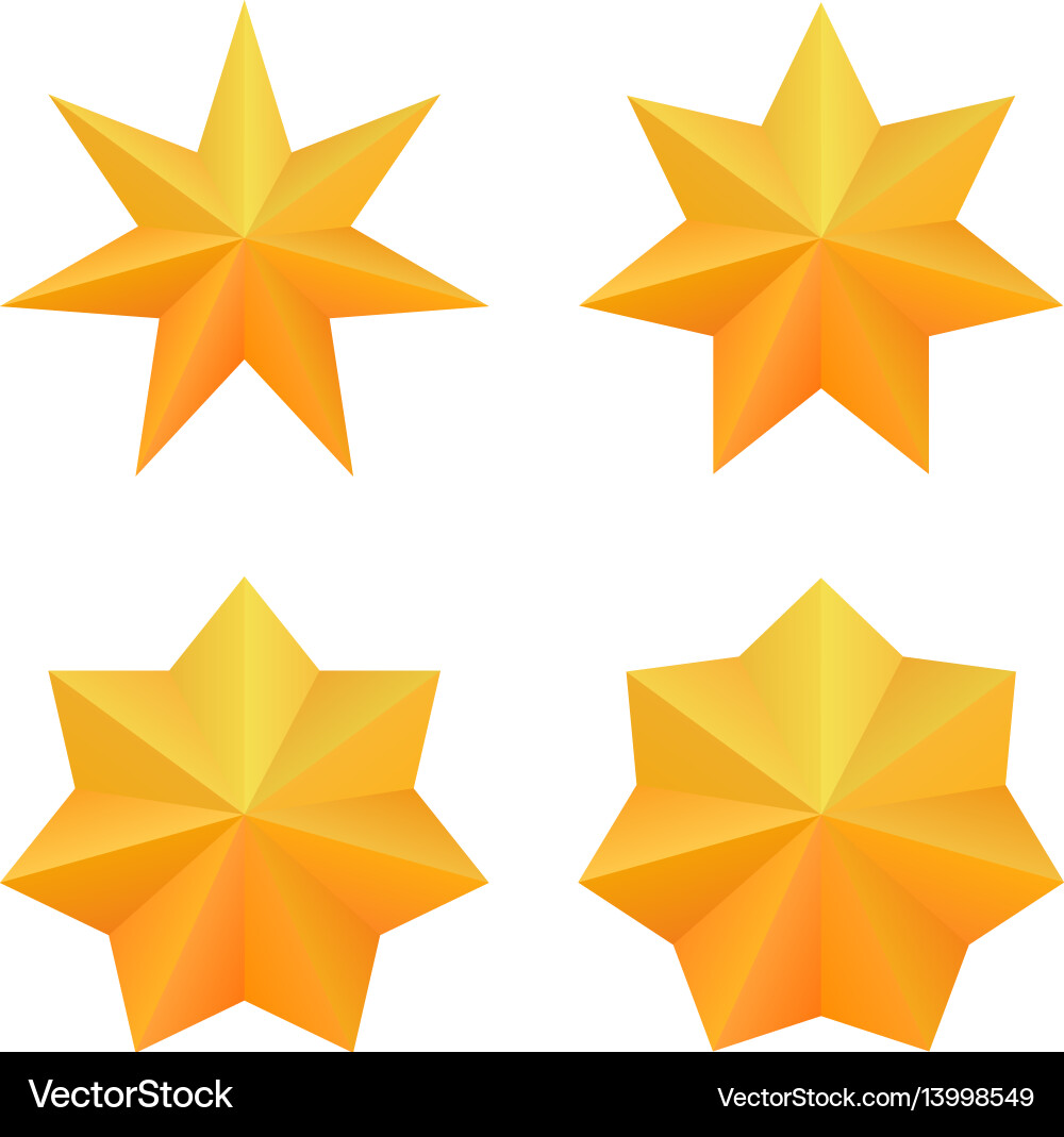 Set of four golden seven point stars Set of four golden seven point stars vector image