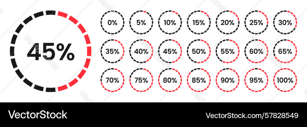 Set of round percentage diagrams with a scale Set of round percentage diagrams with a scale Vector Image