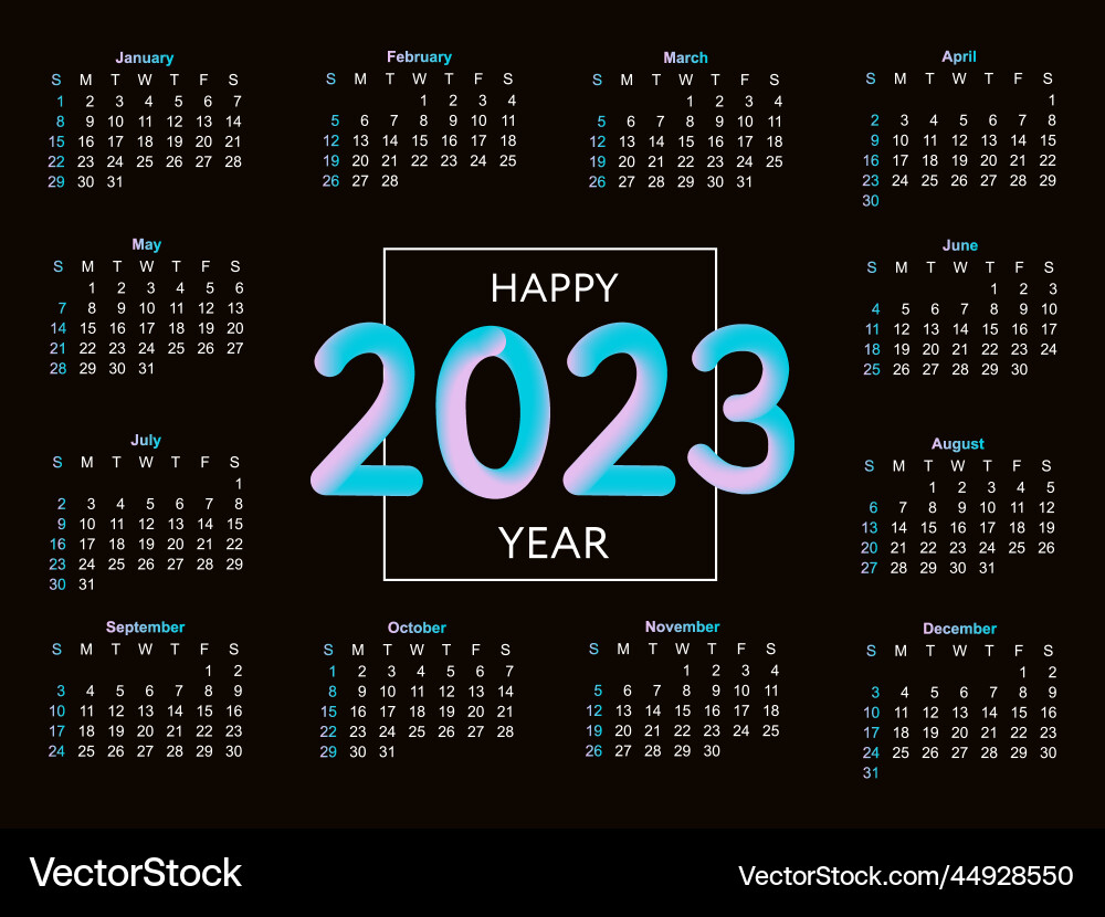 2023 Kalenderjahr die Woche beginnt am Sonntag 2023 Kalenderjahr die Woche beginnt am Sonntag vektorbild