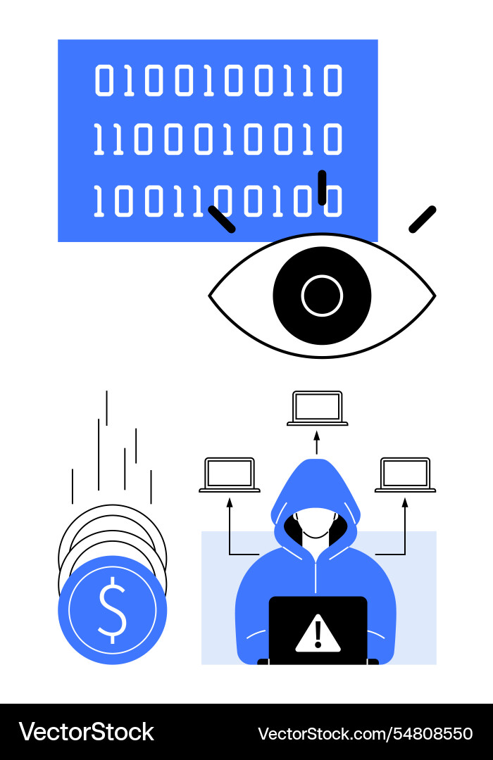 Cybersecurity threats hacker binary code Cybersecurity threats hacker binary code vector image