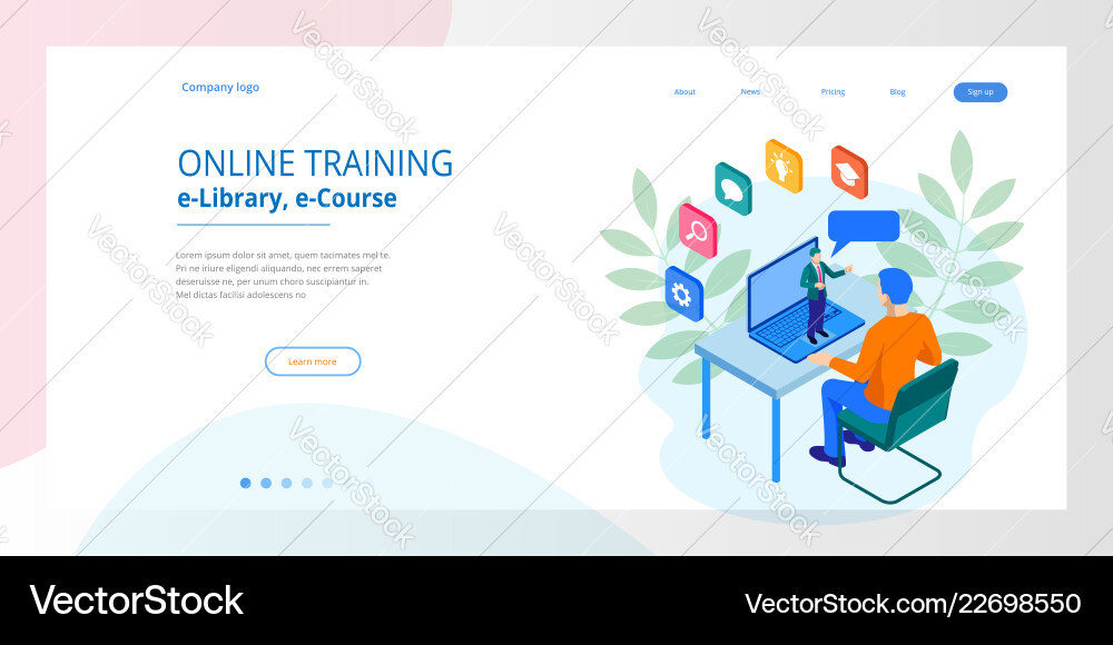 Isometric web banner online training or education Isometric web banner online training or education Vector Image