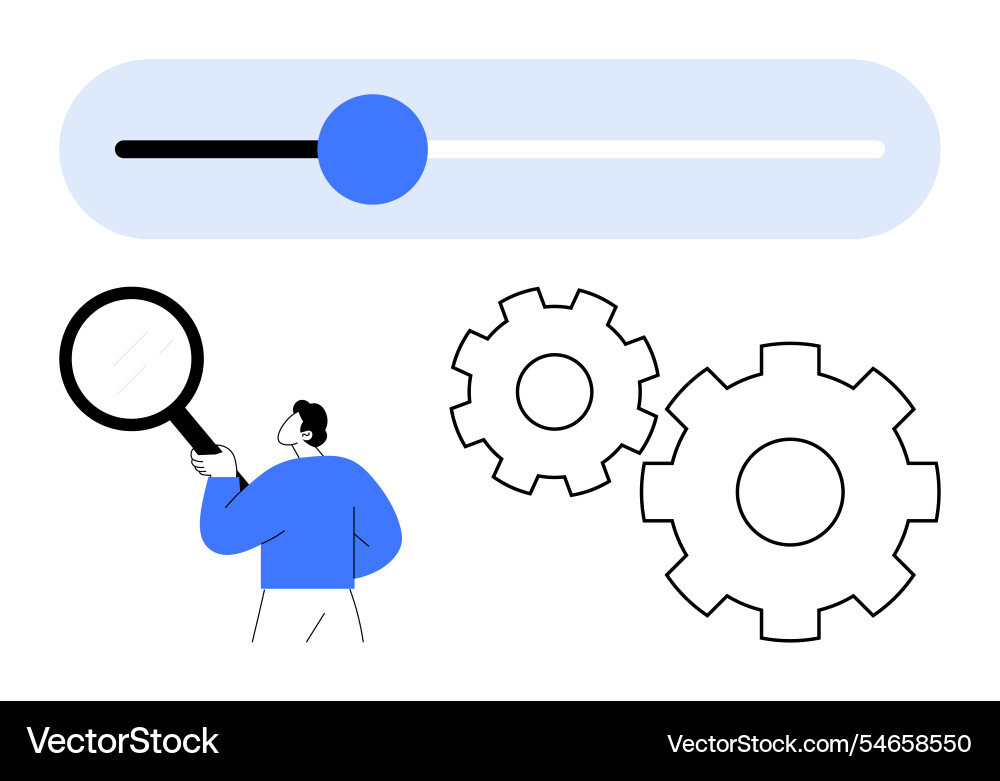 Man analyzing with magnifying glass progress bar Man analyzing with magnifying glass progress bar Vector Image