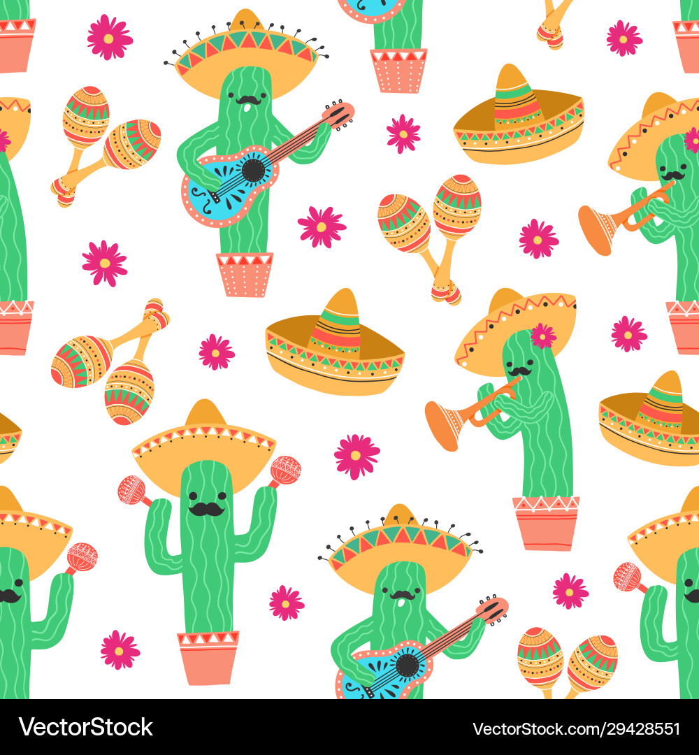 Mexican Cactus Fiesta Pattern Vector Image