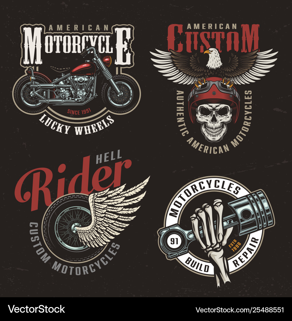 Motorcycle Labels - Chopper & Eagle Vector Image