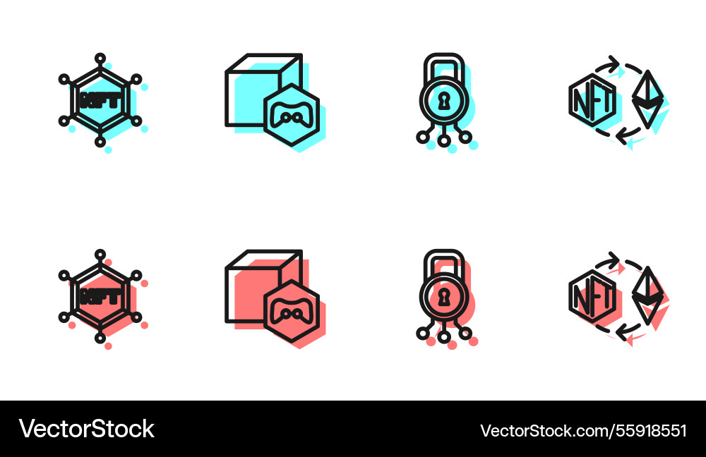 Set line cyber security nft blockchain technology Set line cyber security nft blockchain technology vector image