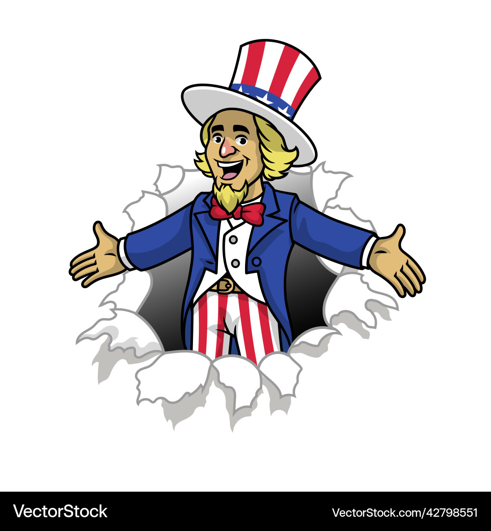 Uncle Sam Emerging from Ripped Flag – Royalty-Free Vector | VectorStock, image size:1000x1080