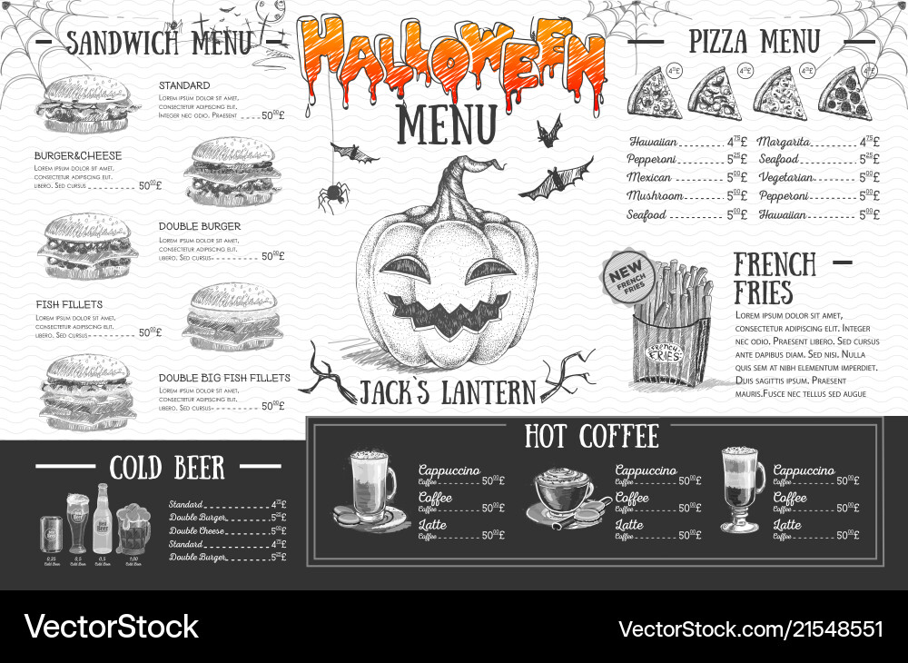 Vintage halloween menu design restaurant Vintage halloween menu design restaurant vector image
