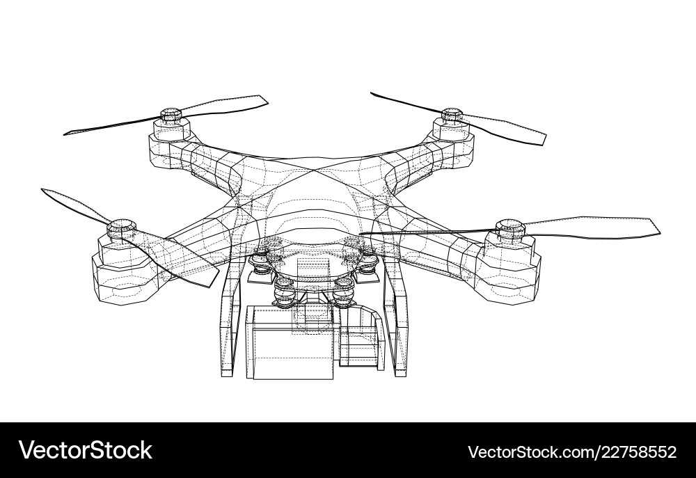 3D Drone Rendering - Wireframe Concept vector image