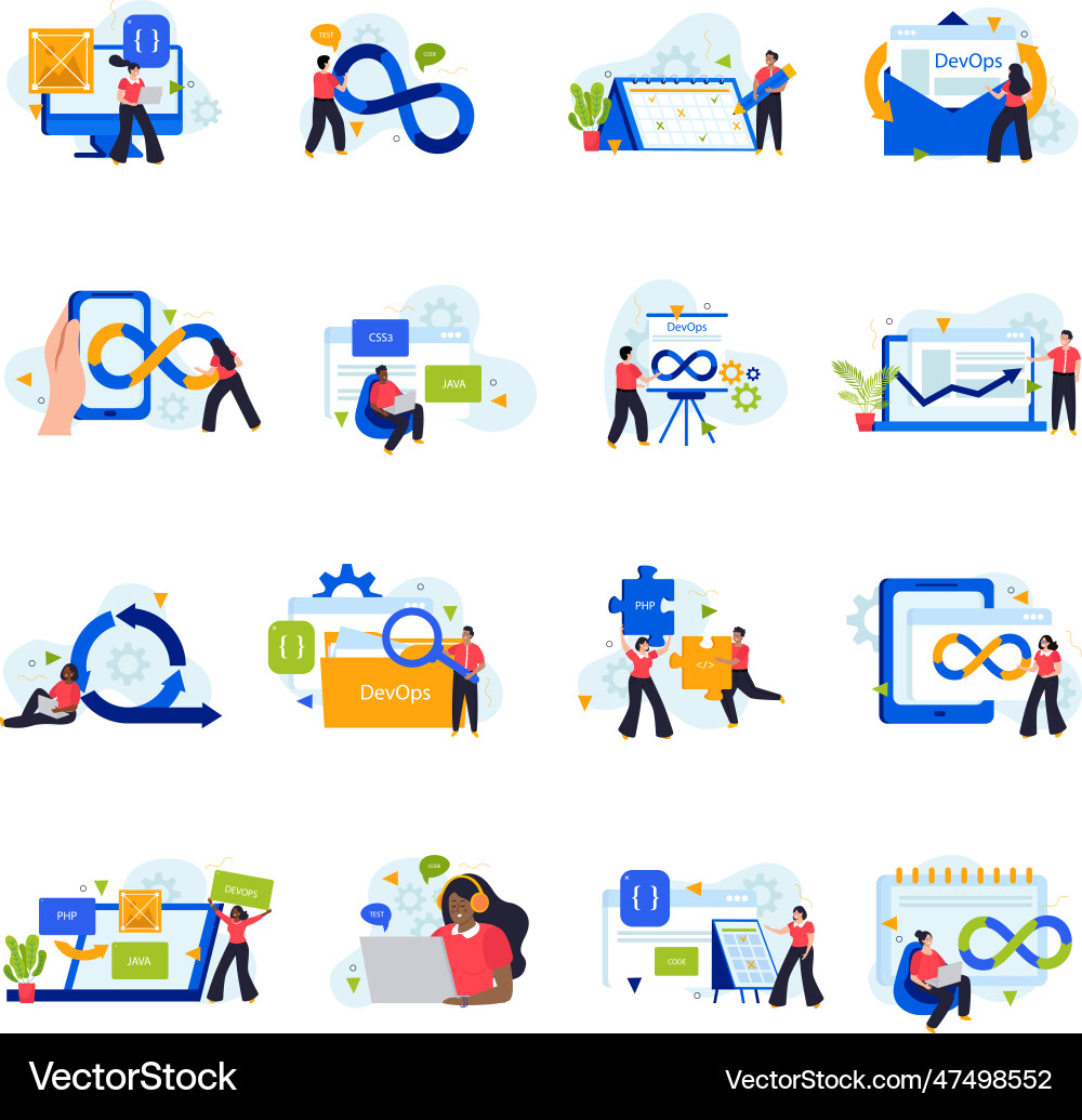 Devops engineer flat icons Devops engineer flat icons Vector Image