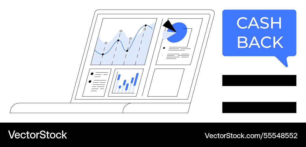 Laptop display with data analysis graphs and cash Laptop display with data analysis graphs and cash vector image