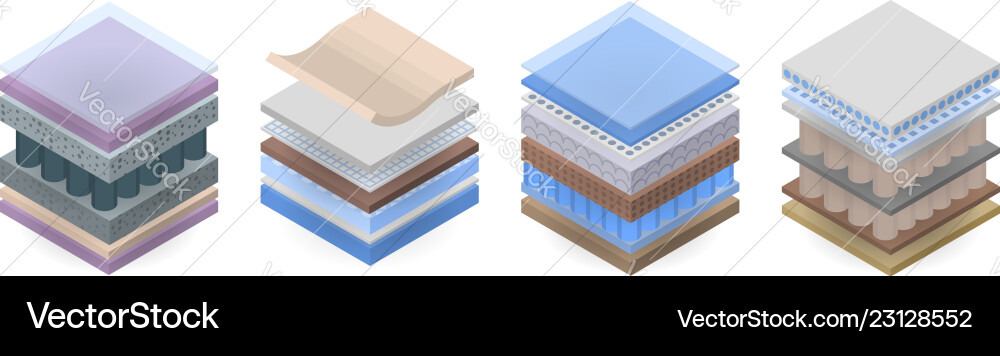 Mattress layer icon set isometric style Mattress layer icon set isometric style vector image