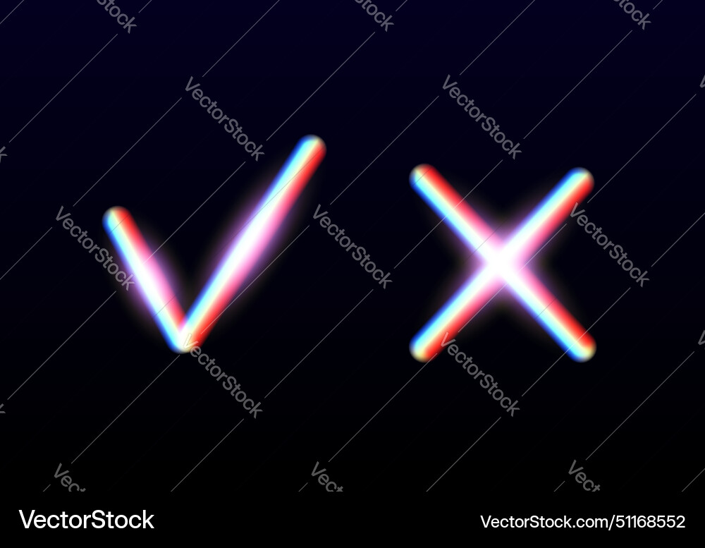 Neon glowing yes and no checkmarks shiny check Vector Image