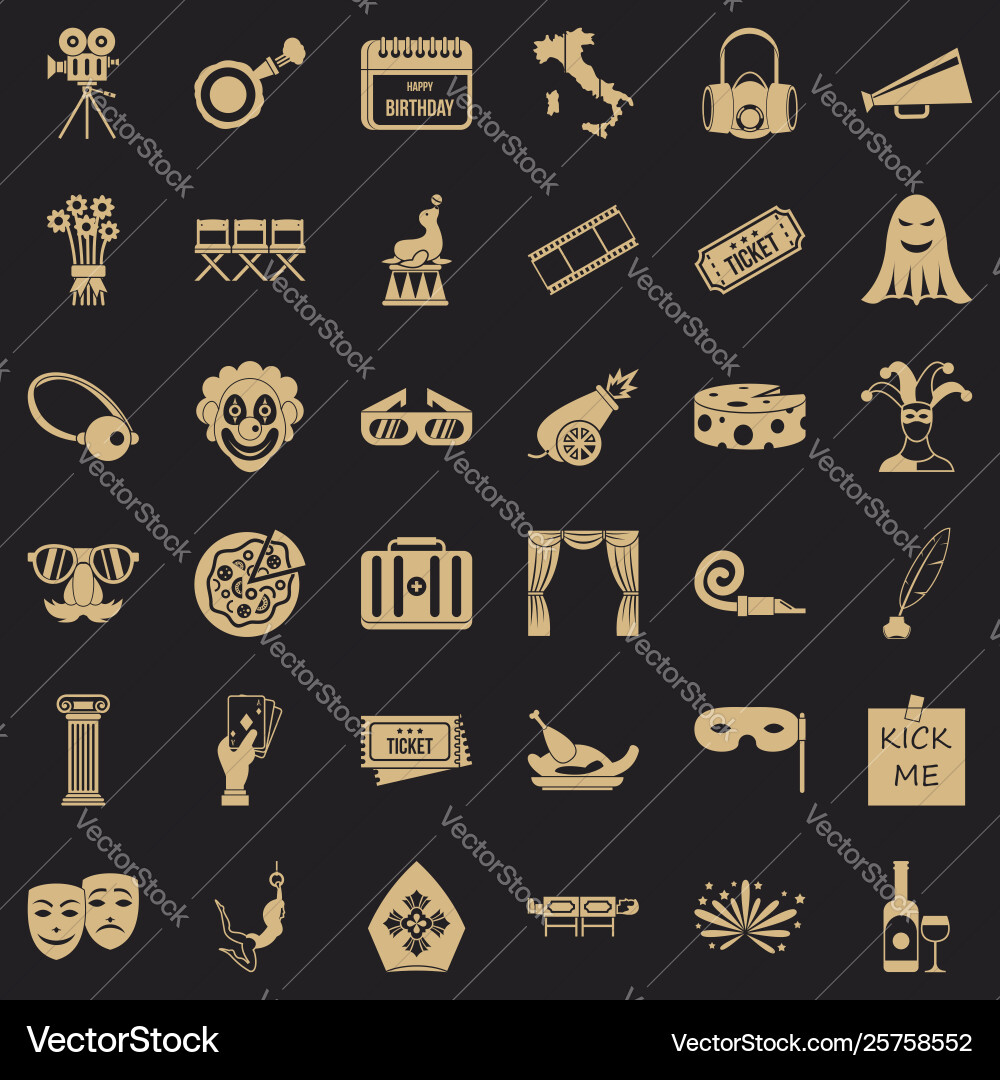 Scene icons set simple style Scene icons set simple style Vector Image