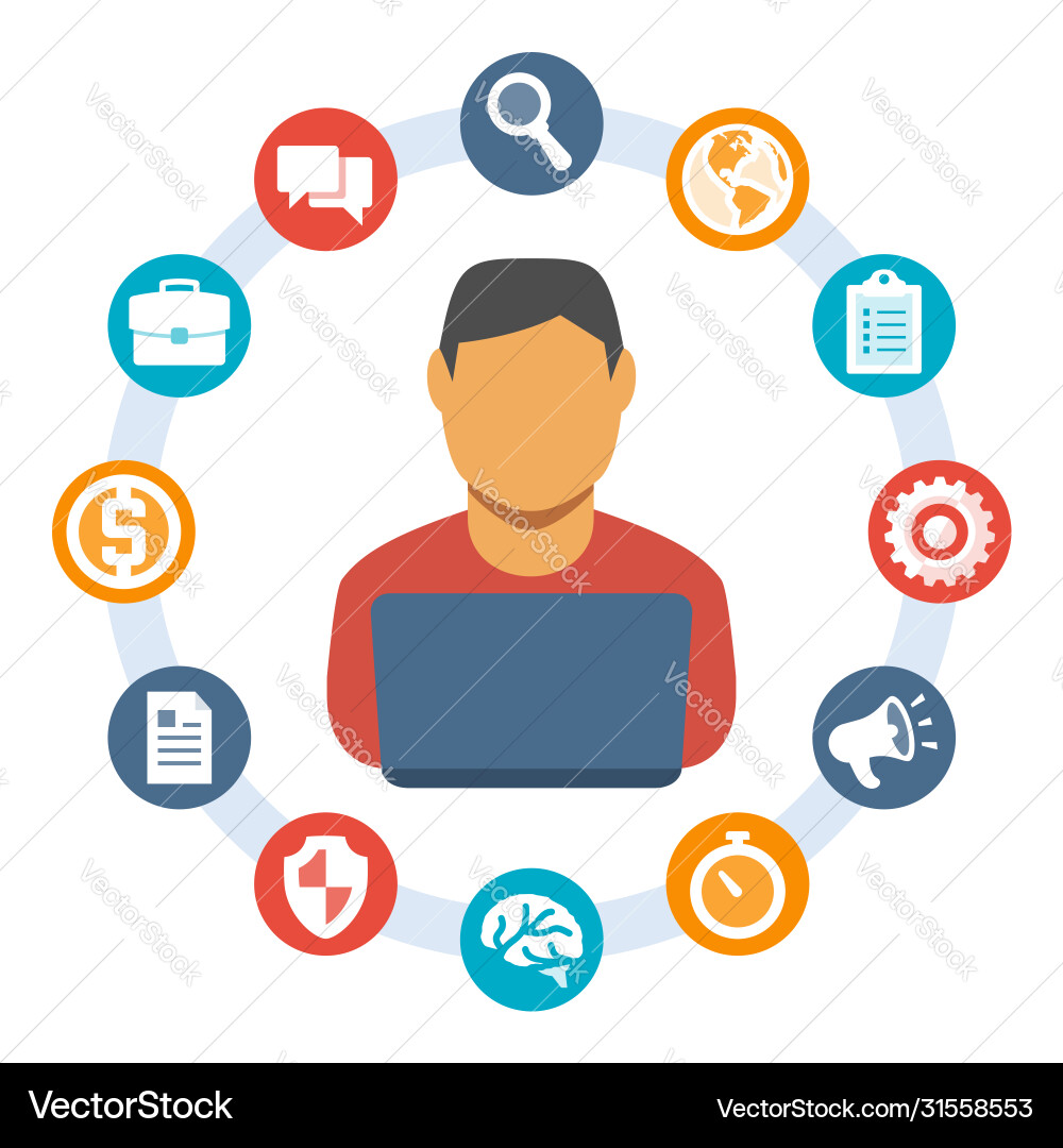 Man working on a computer as freelancer Man working on a computer as freelancer vector image