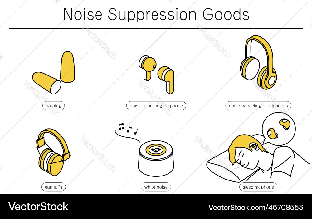 Set of user-friendly noise-reducing products Set of user-friendly noise-reducing products vector image