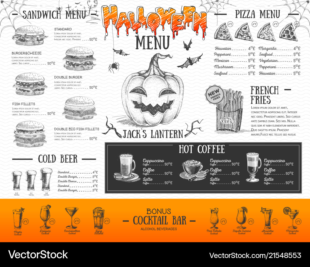 Vintage halloween menu design restaurant Vintage halloween menu design restaurant vector image