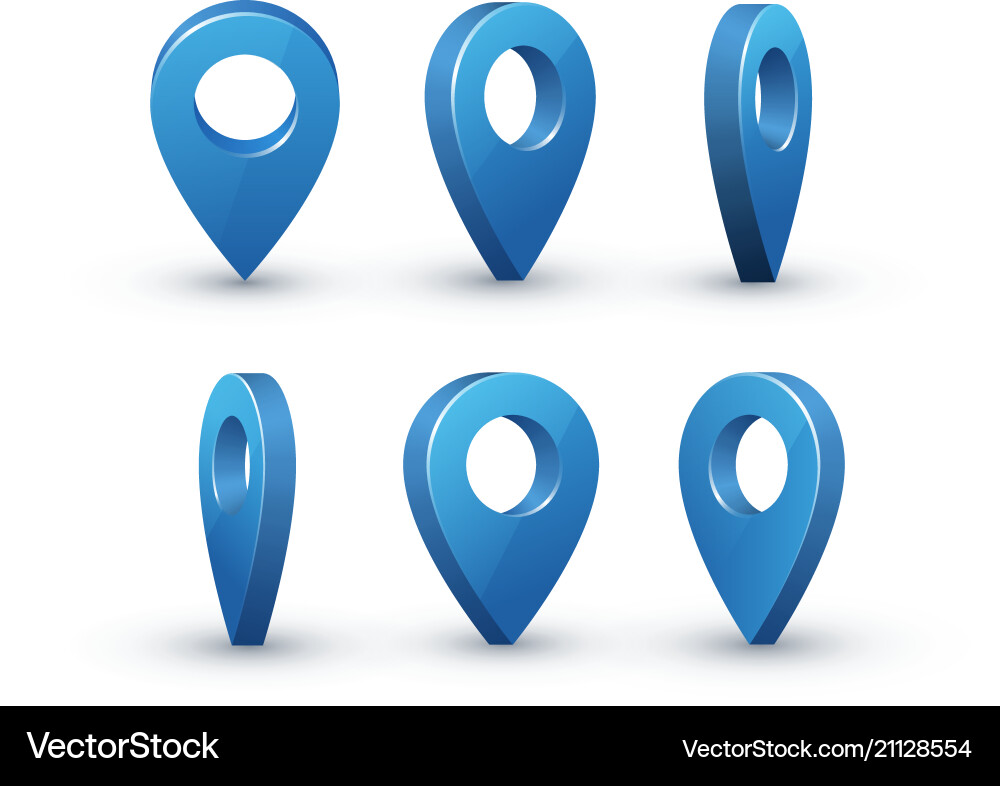 3D Map Pointer Set - Blue Icons vector image
