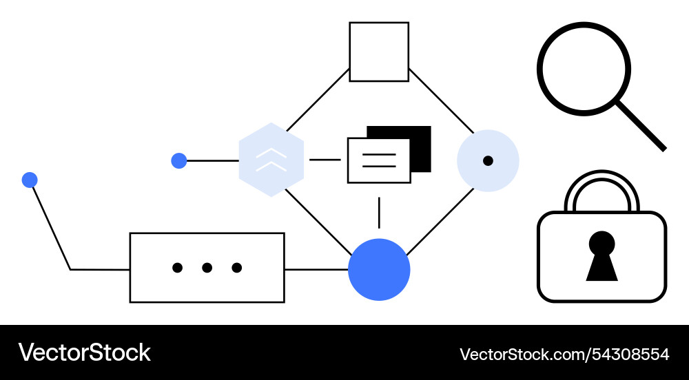 Data security network connections with magnifying Data security network connections with magnifying vector image