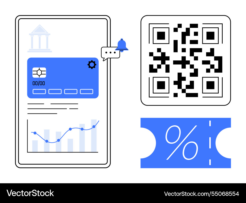Mobile banking app interface with notification qr Mobile banking app interface with notification qr vector image