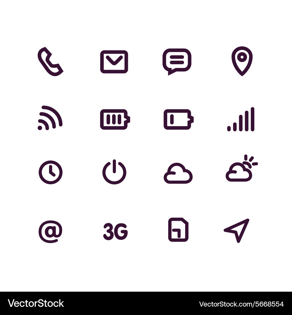 Mobile interface and apps line icon set vector image