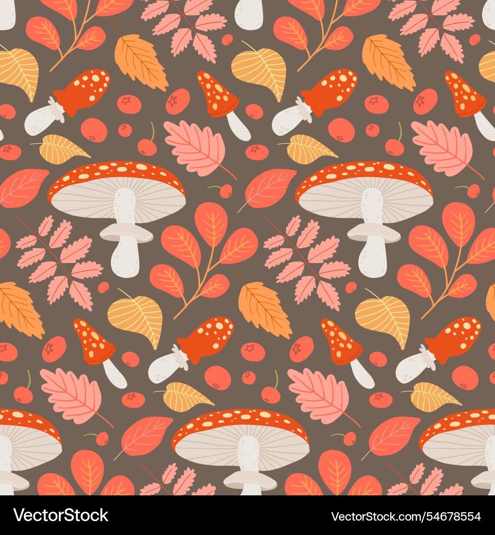 Seamless autumn pattern with red mushrooms Seamless autumn pattern with red mushrooms Vector Image