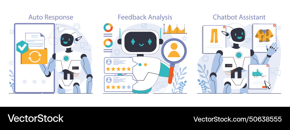 Chat bot set ai-powered customer service online Chat bot set ai-powered customer service online vector image