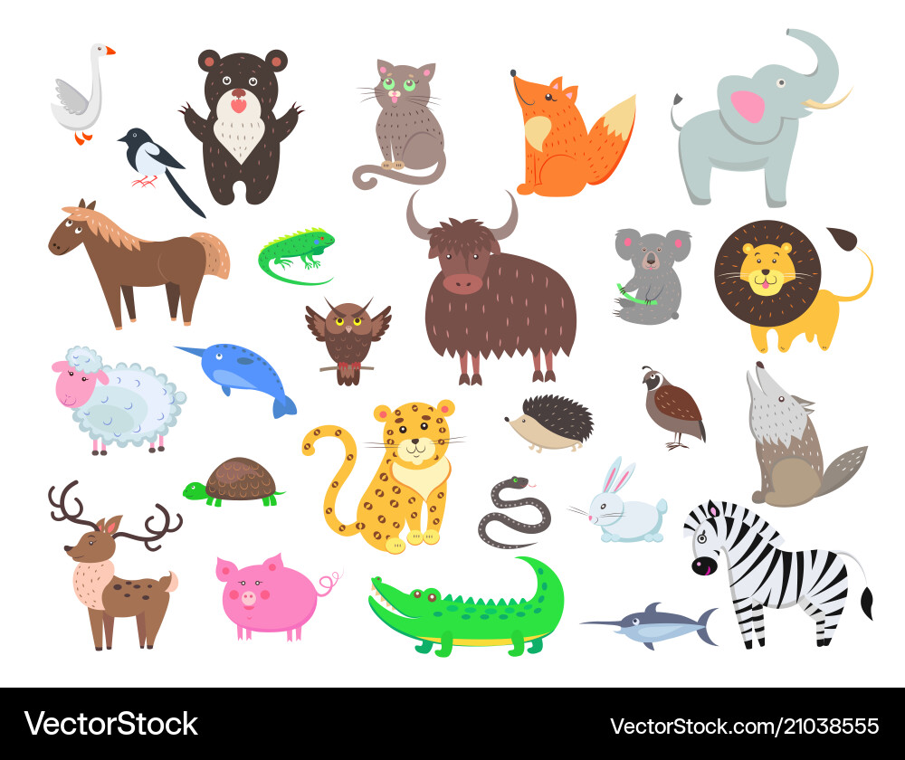 Cute animals cartoon flat set Cute animals cartoon flat set vector image